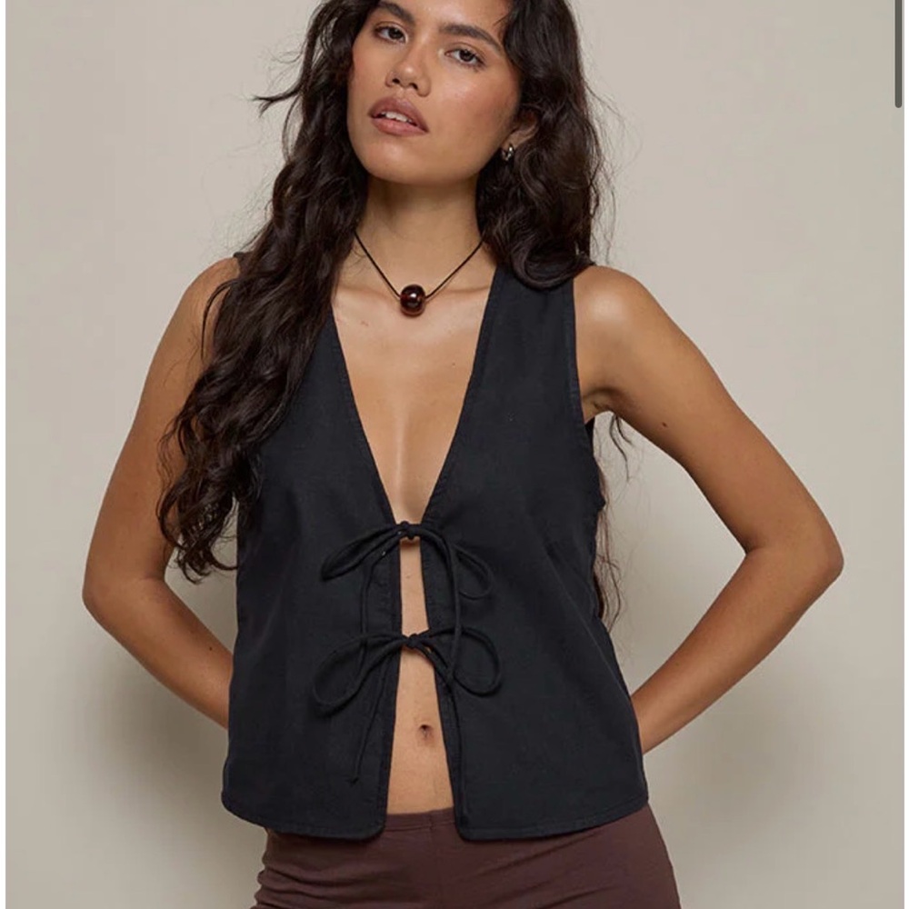 Motel Rocks Black Tied Vest Top